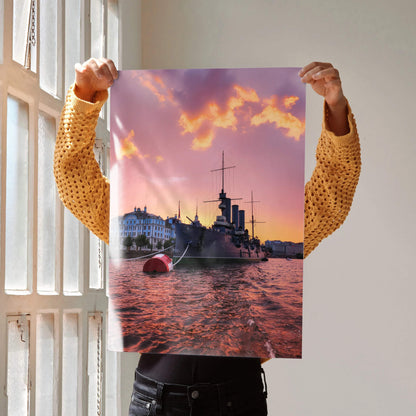 Vibrant City Harbor Sunset Art Print Poster | Vertical - Throttle Designs