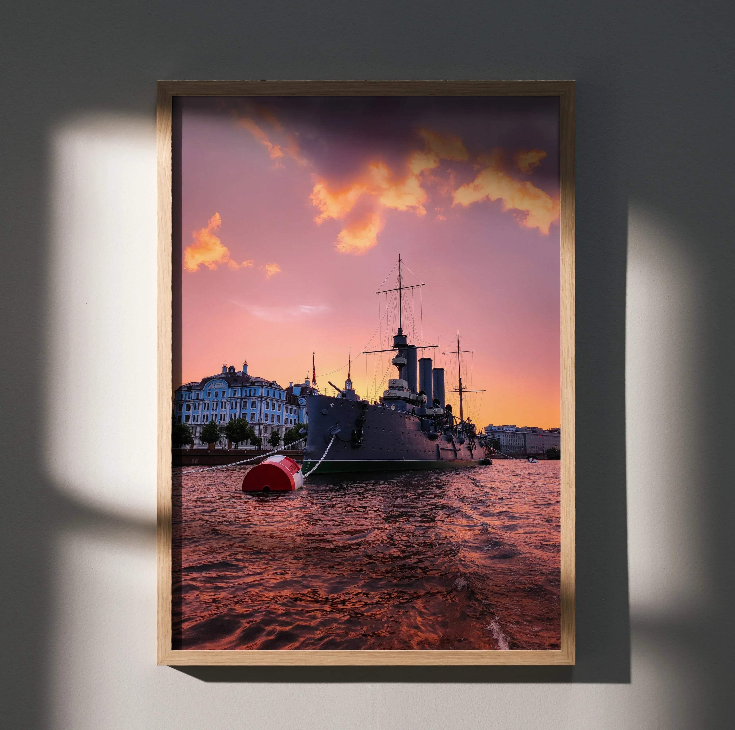 Vibrant City Harbor Sunset Art Print Poster | Vertical - Throttle Designs