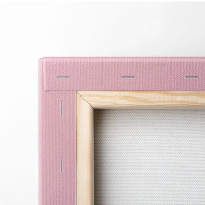 Minimalist Let It Be green tile letters on pastel pink canvas with light wood border