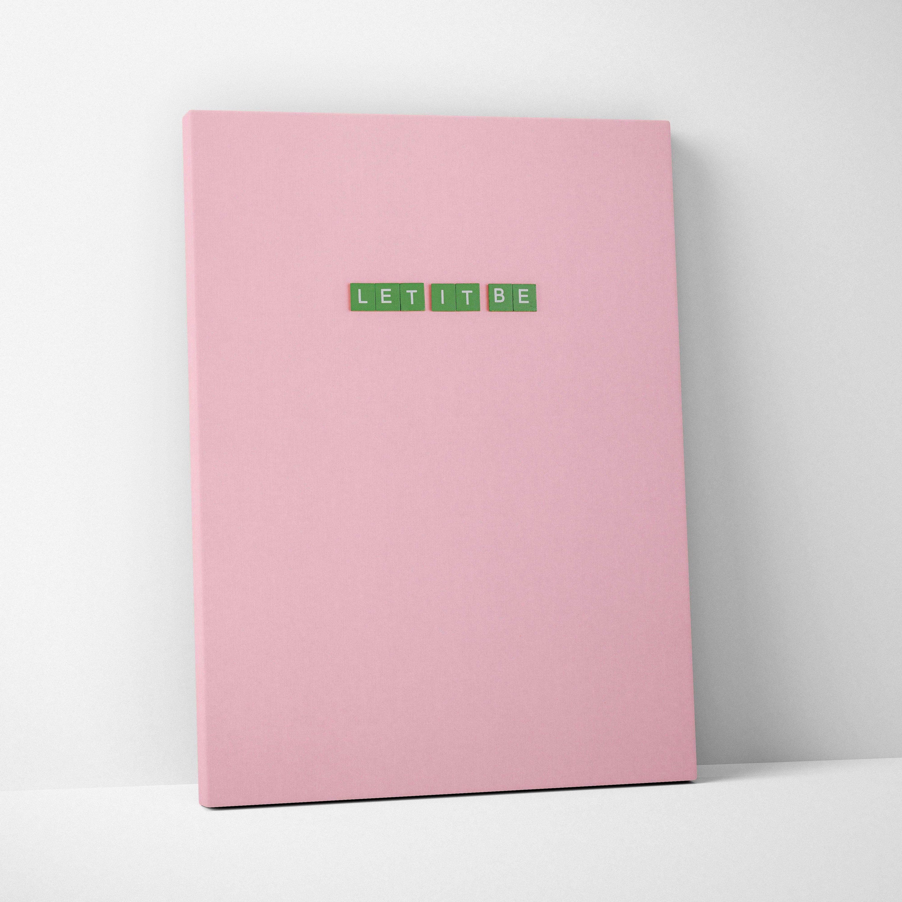 Minimalist let it be green tile letters on pastel pink canvas wall art