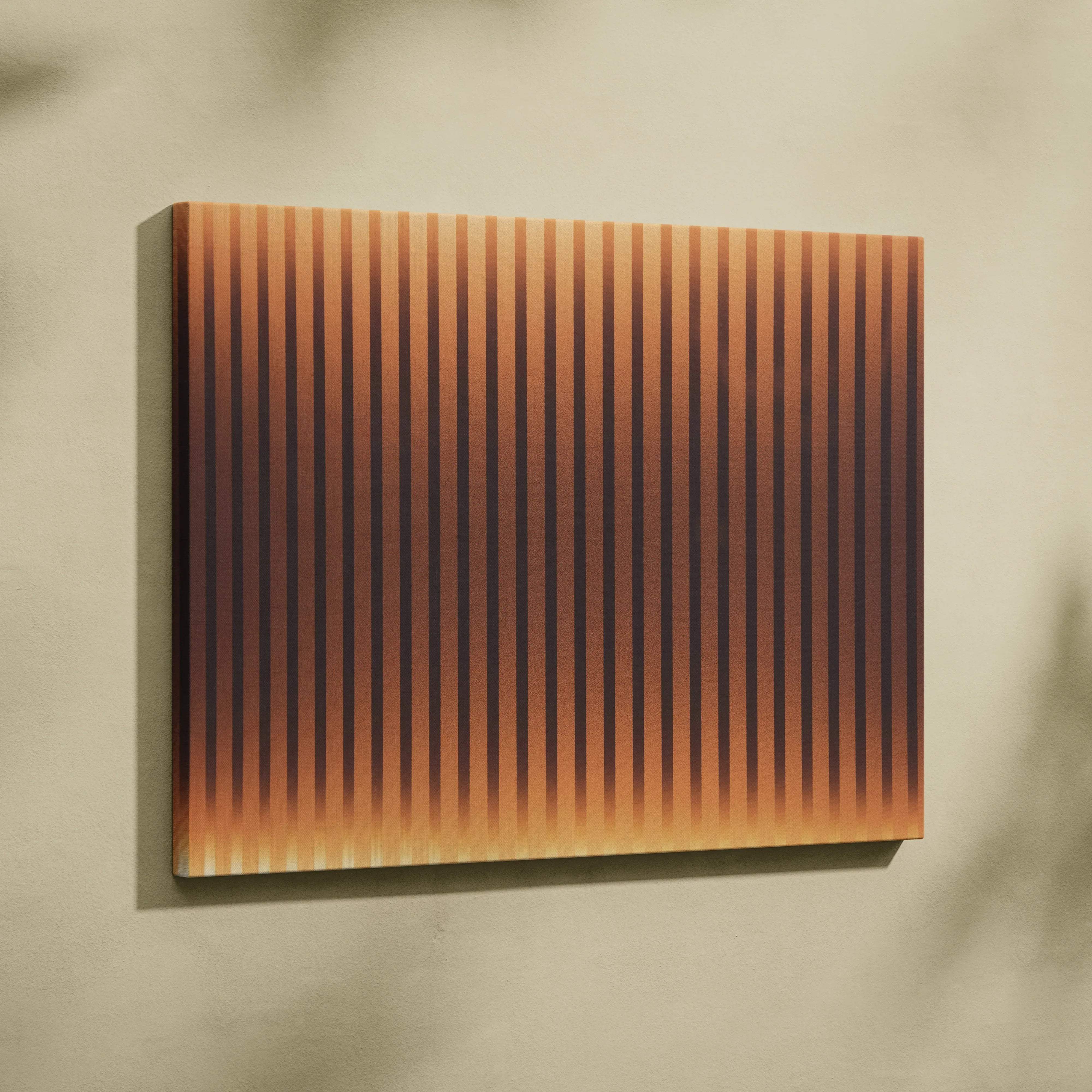 Minimalist abstract vertical stripe canvas art in golden amber and deep brown tones