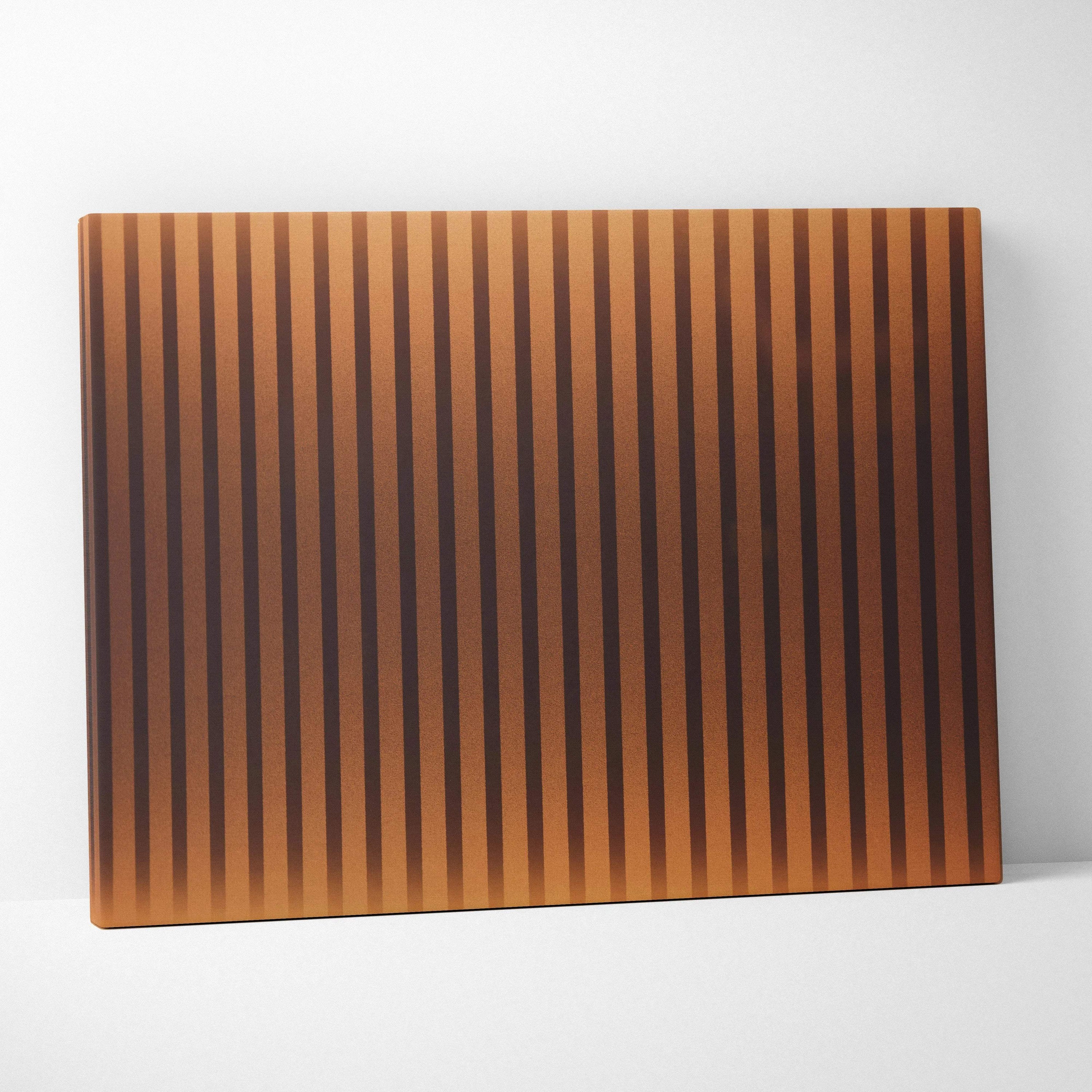 Rectangular wooden cutting board with vertical amber brown stripes