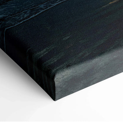Close-up of black textured canvas corner edge for wall art print.