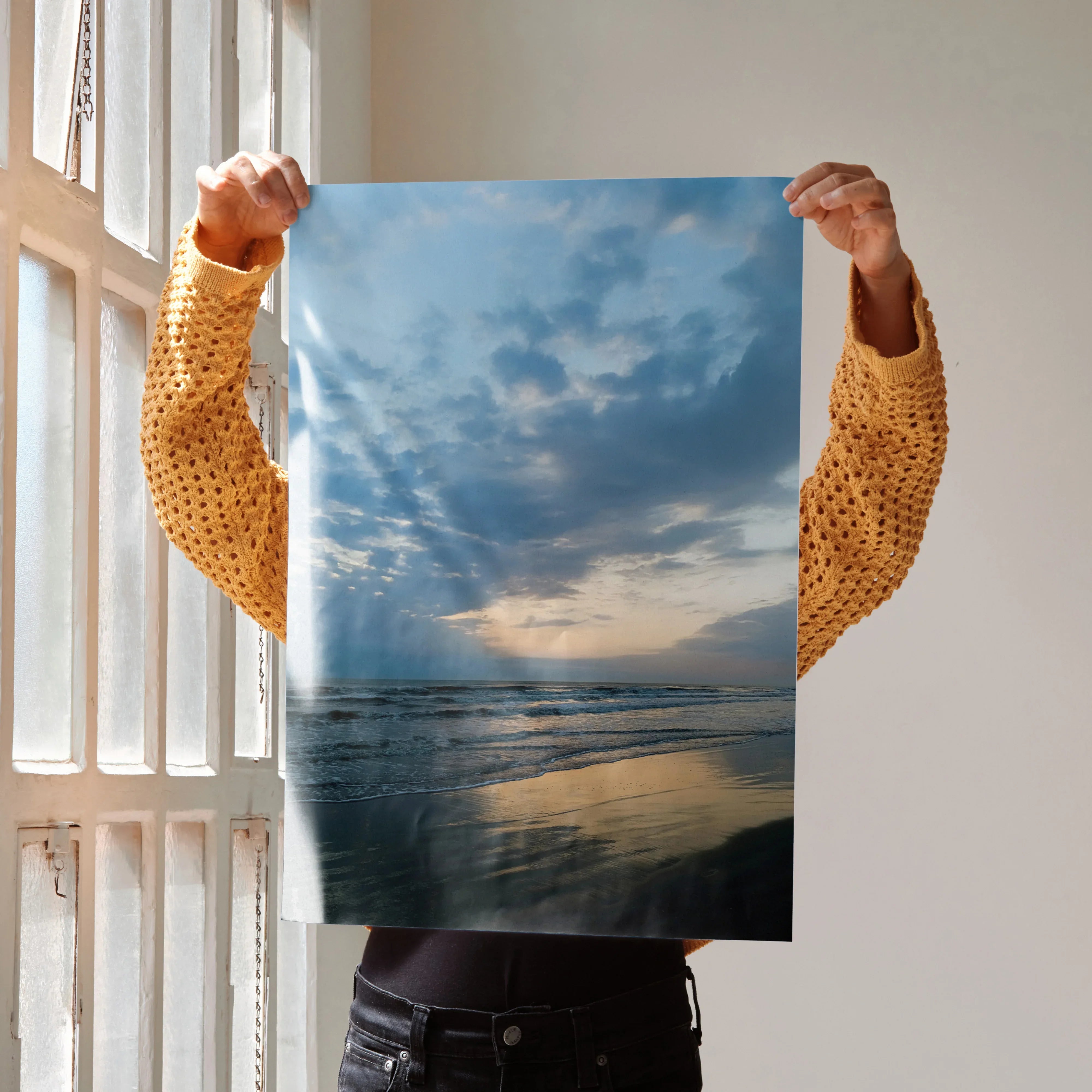 Serene Beach Ocean Landscape Wall Art Print | Vertical - Throttle Designs