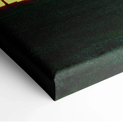 Close-up of dark green textured canvas edge on vertical wall art print.