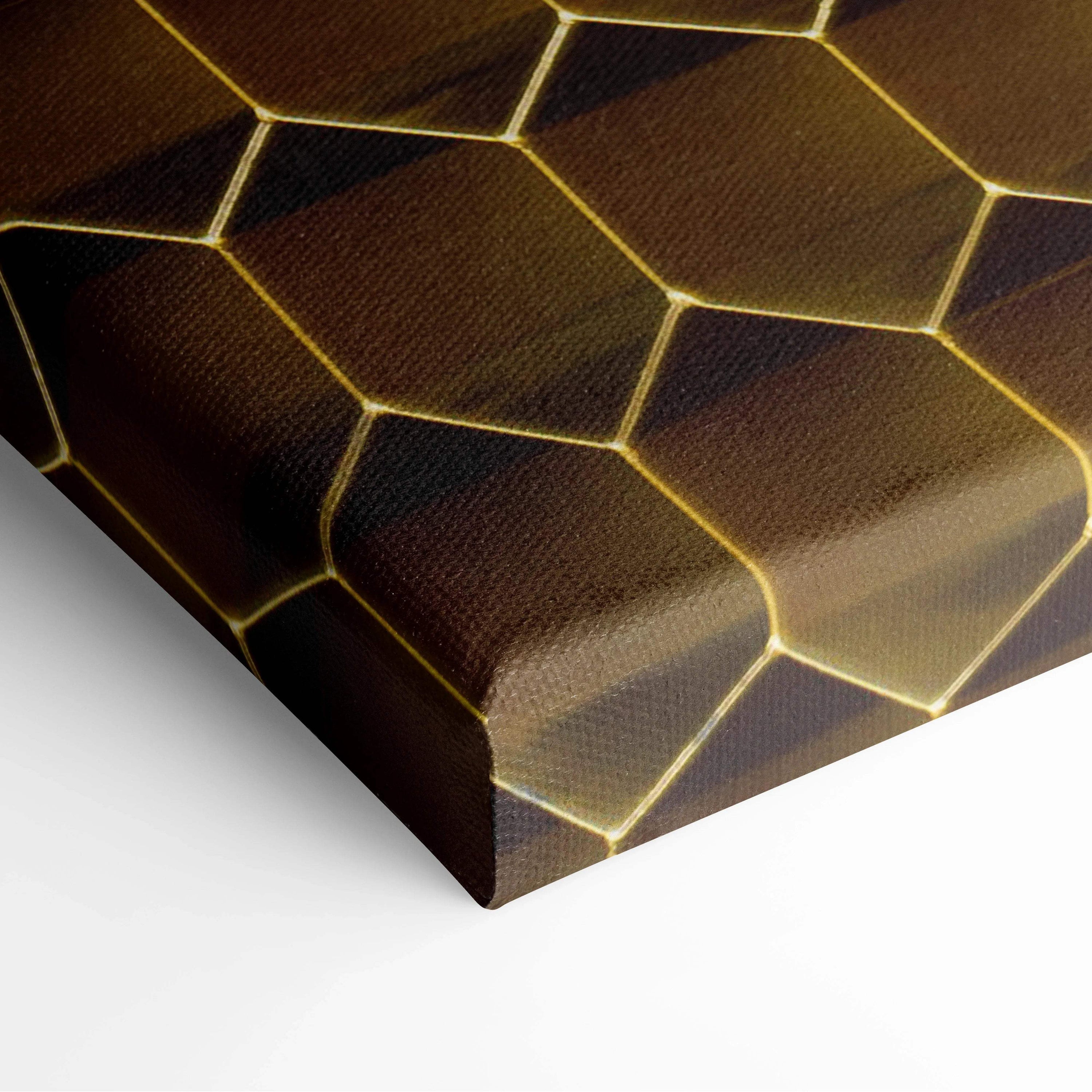 Golden Honeycomb canvas wall art with geometric hexagon pattern in amber gold tones