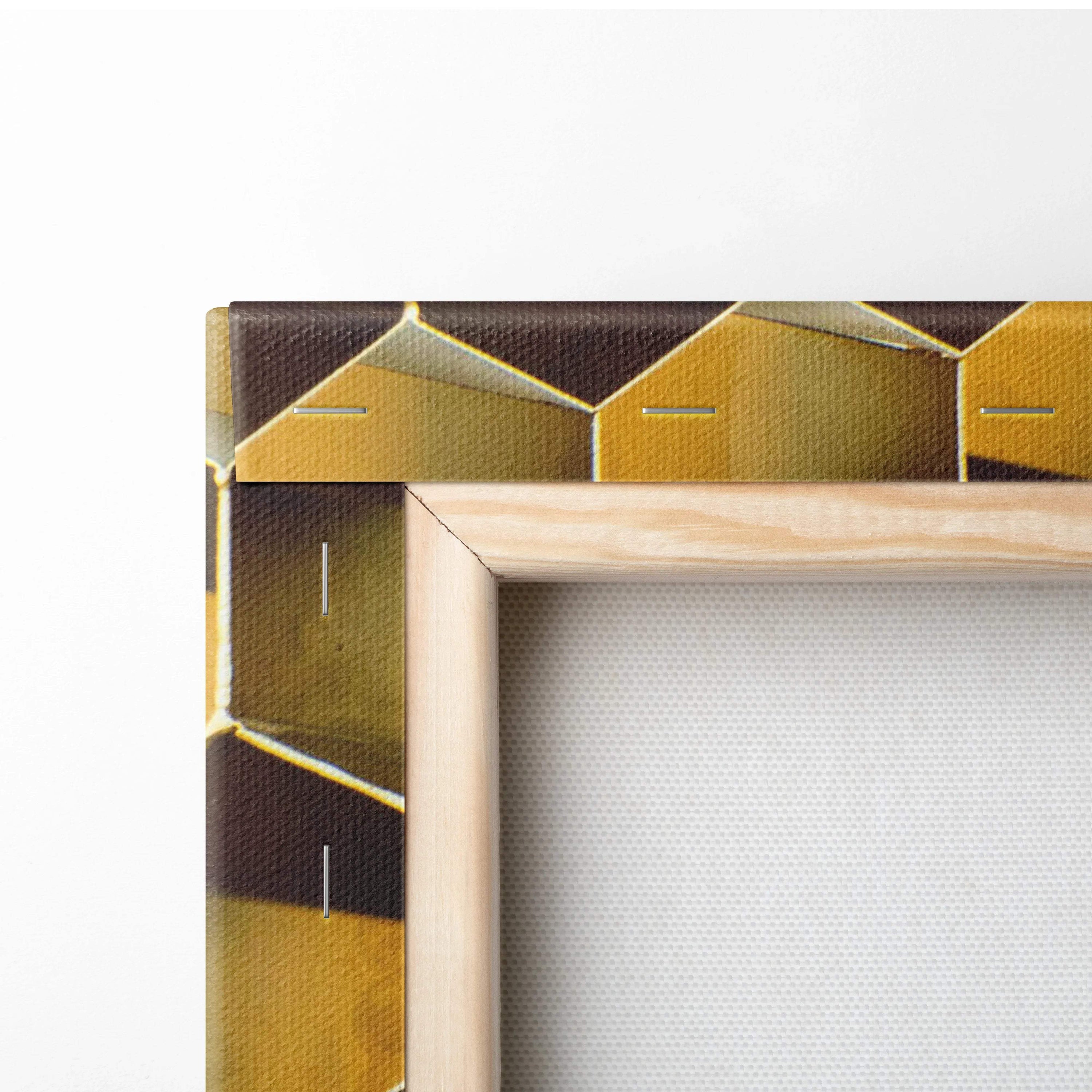 Golden Honeycomb Wall Art geometric hexagon pattern in warm amber gold tones on canvas