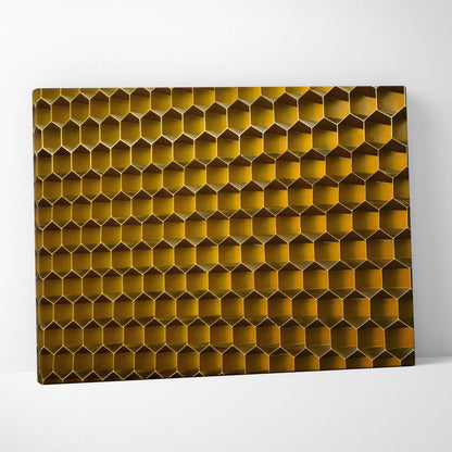 Golden honeycomb metal wall panel in warm amber gold tones