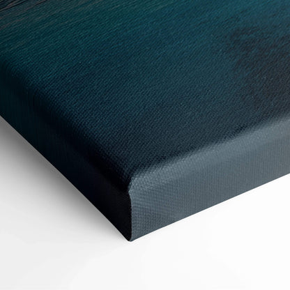 Dark teal textured canvas back of calm landscape palm trees lake sunset art