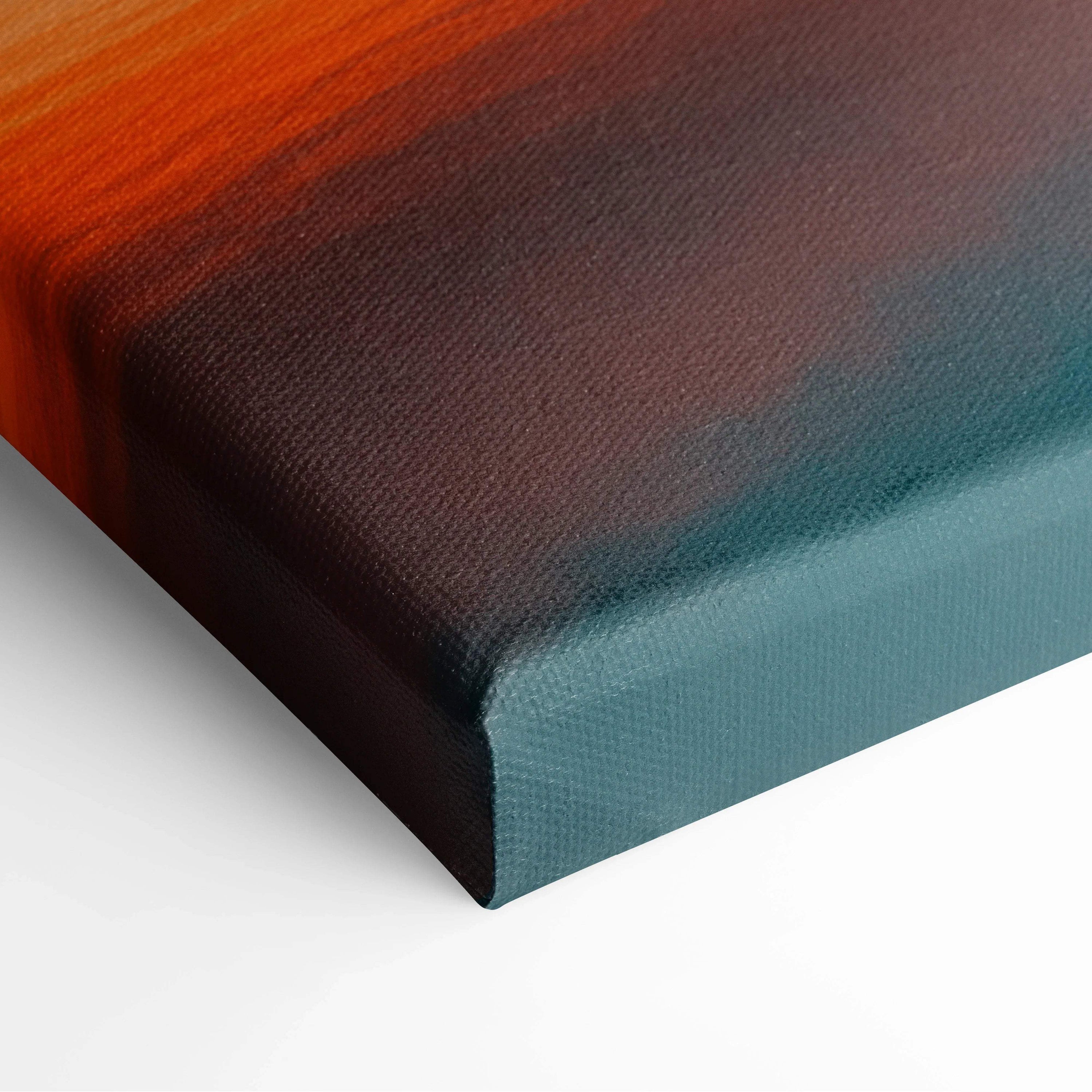 Serene sunset canvas art: mountains, palms over lake in orange-teal gradient