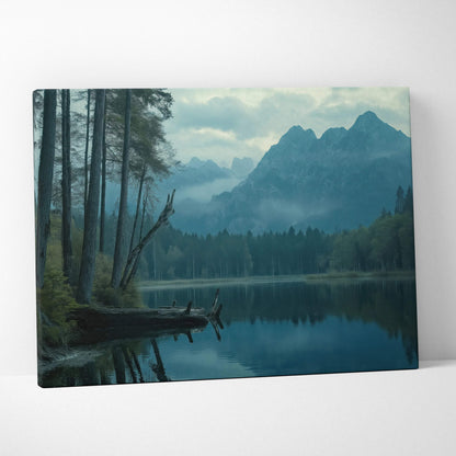 Blue-toned mountain lake landscape canvas wall art print