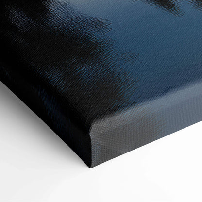 Black matte canvas back with subtle blue gradient, mountains lake art