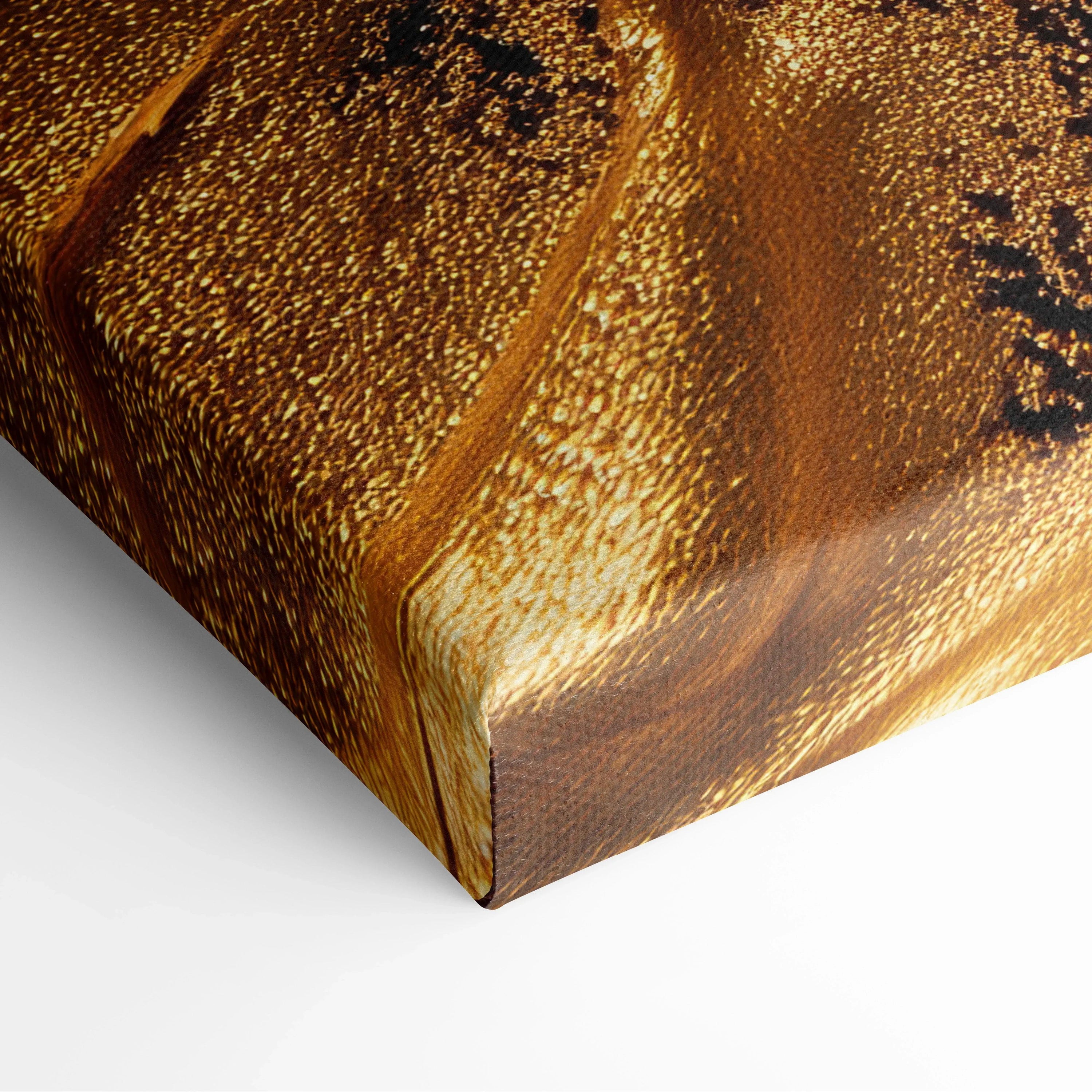 Modern abstract digital art canvas with textured golden brown and black tones for wall art decor.