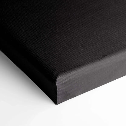 Black stretched canvas corner showcasing texture and clean edges for wall art display.