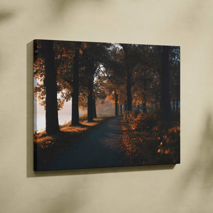 Autumn nature canvas art with fall foliage and serene tree-lined pathway wall art.