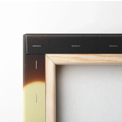 Corner view of high-resolution hamburger canvas wall art showing wooden frame and stretched canvas decor.