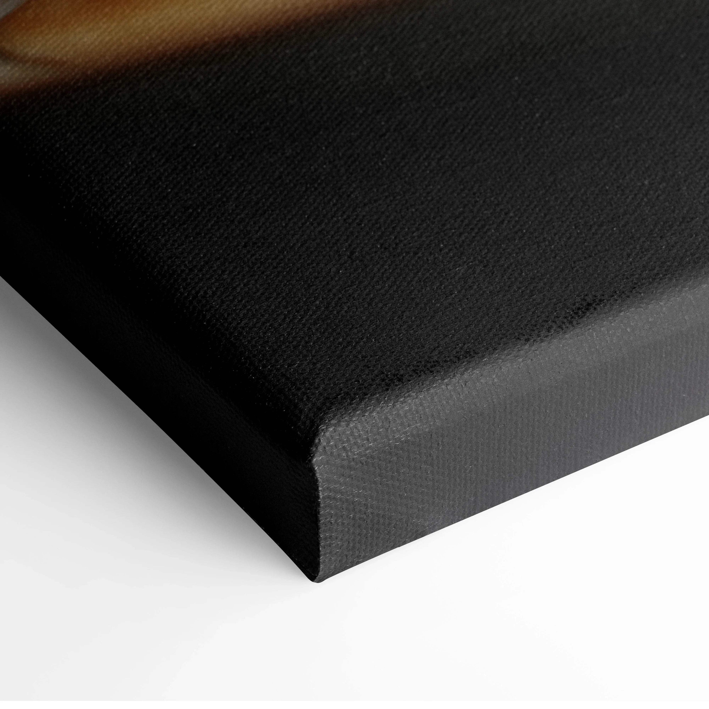 Black wrapped edge of canvas wall art with textured surface for home decor.