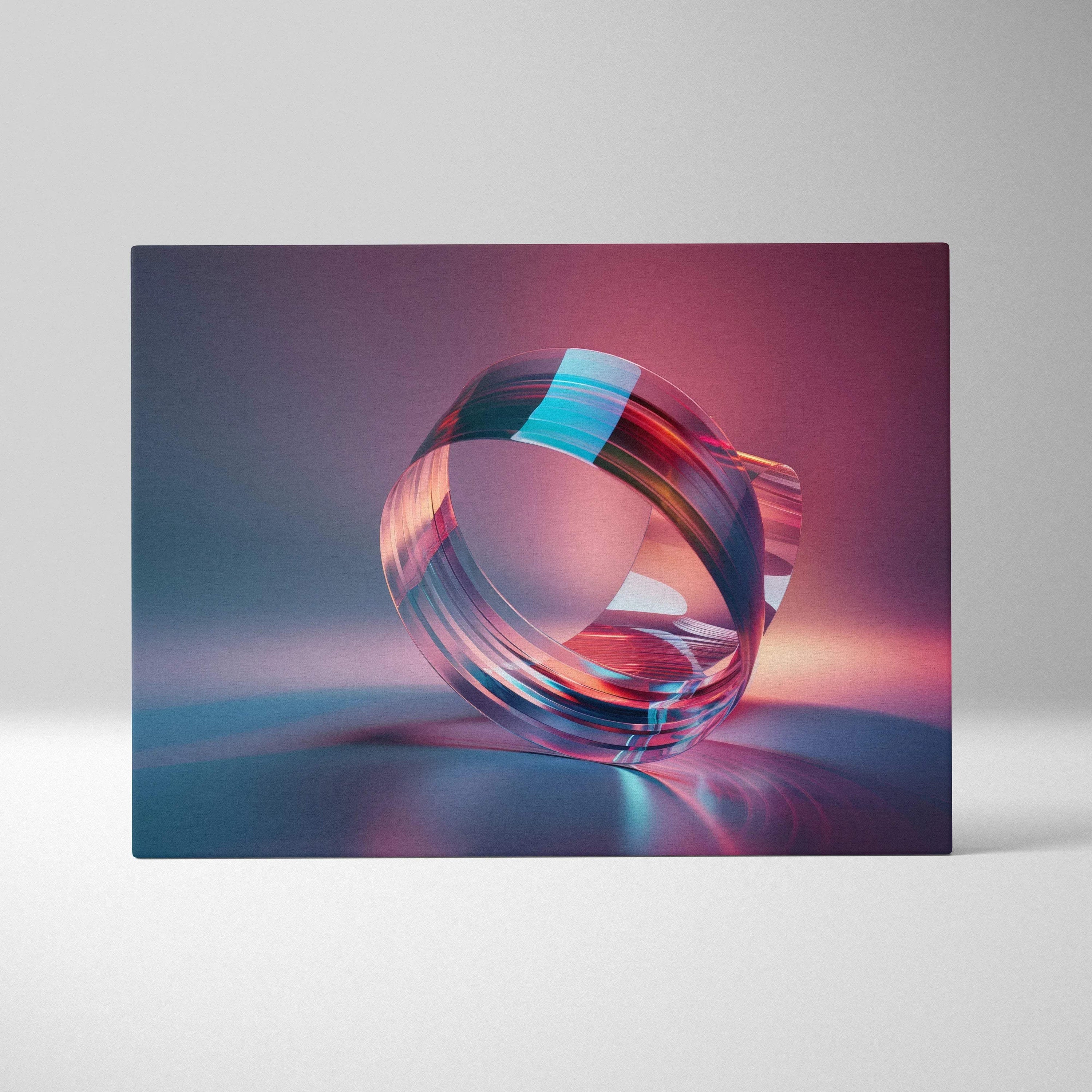 Abstract digital art canvas featuring vibrant swirling ribbon in blue and pink tones, modern wall art decor.