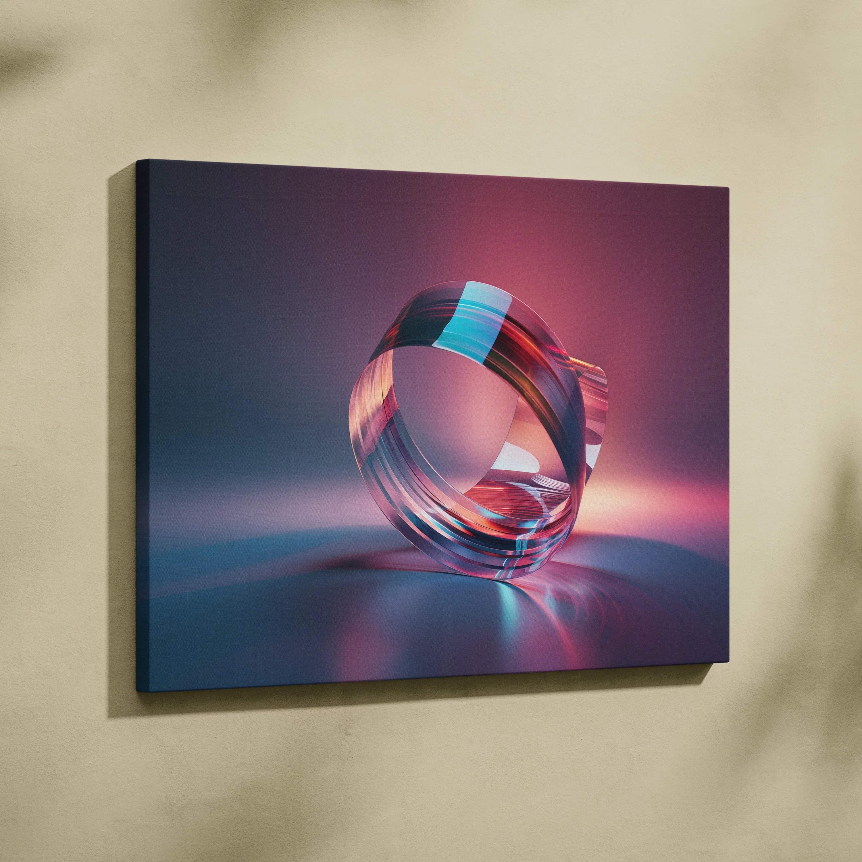Abstract digital art canvas wall art with vibrant swirling tubular shapes in blue and pink tones.
