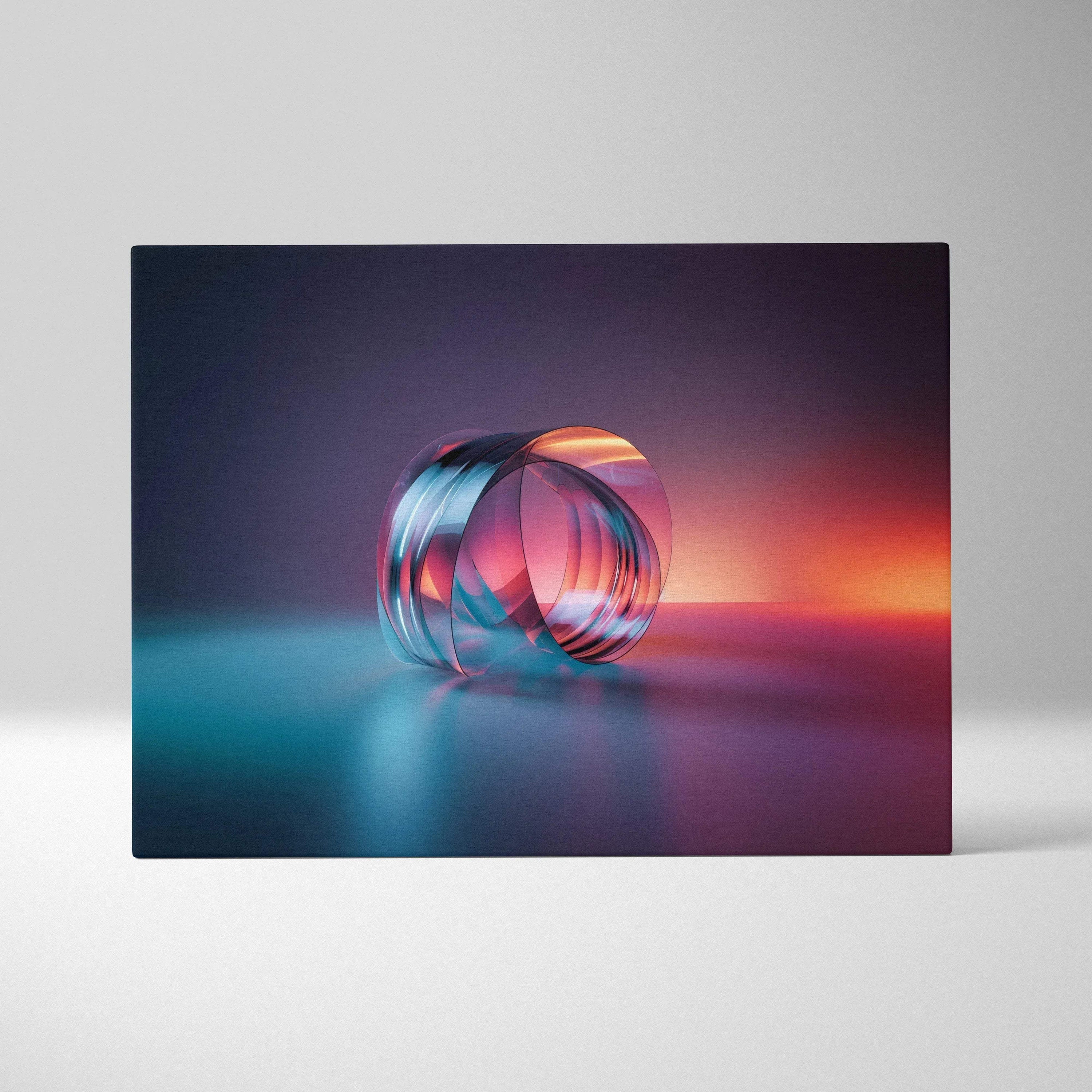 Abstract digital art canvas featuring colorful translucent rings with gradient blue and orange lighting on a dark background.