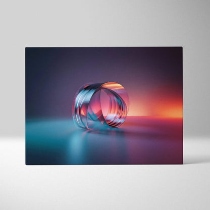 Abstract digital art canvas featuring colorful translucent rings with gradient blue and orange lighting on a dark background.