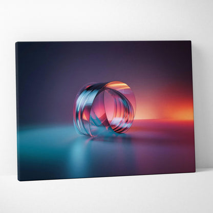 Abstract digital art canvas featuring intertwined translucent rings with blue and orange lighting on a dark gradient.
