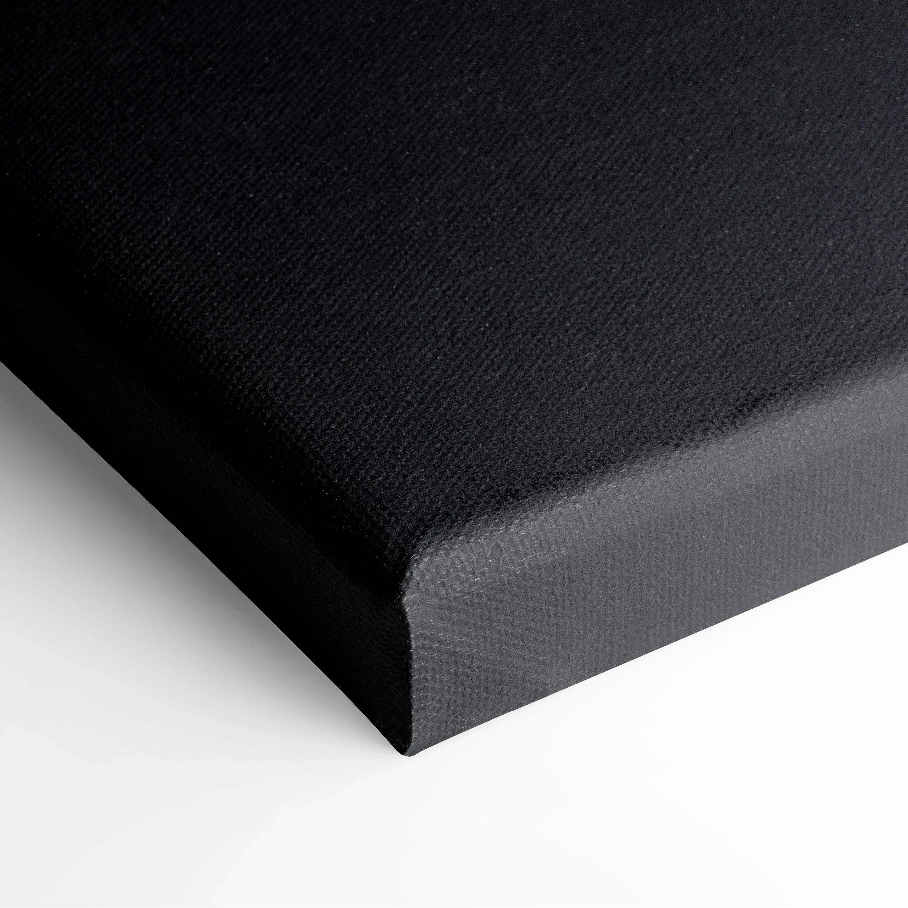 Black wrapped canvas corner with subtle texture for modern abstract wall art print.
