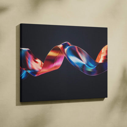Canvas art print with a vibrant, flowing abstract ribbon in red, blue, and purple on a black background.