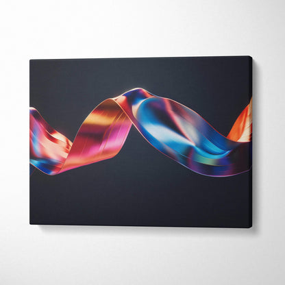 Vibrant abstract digital wall art canvas featuring colorful twisted ribbon design on dark background.