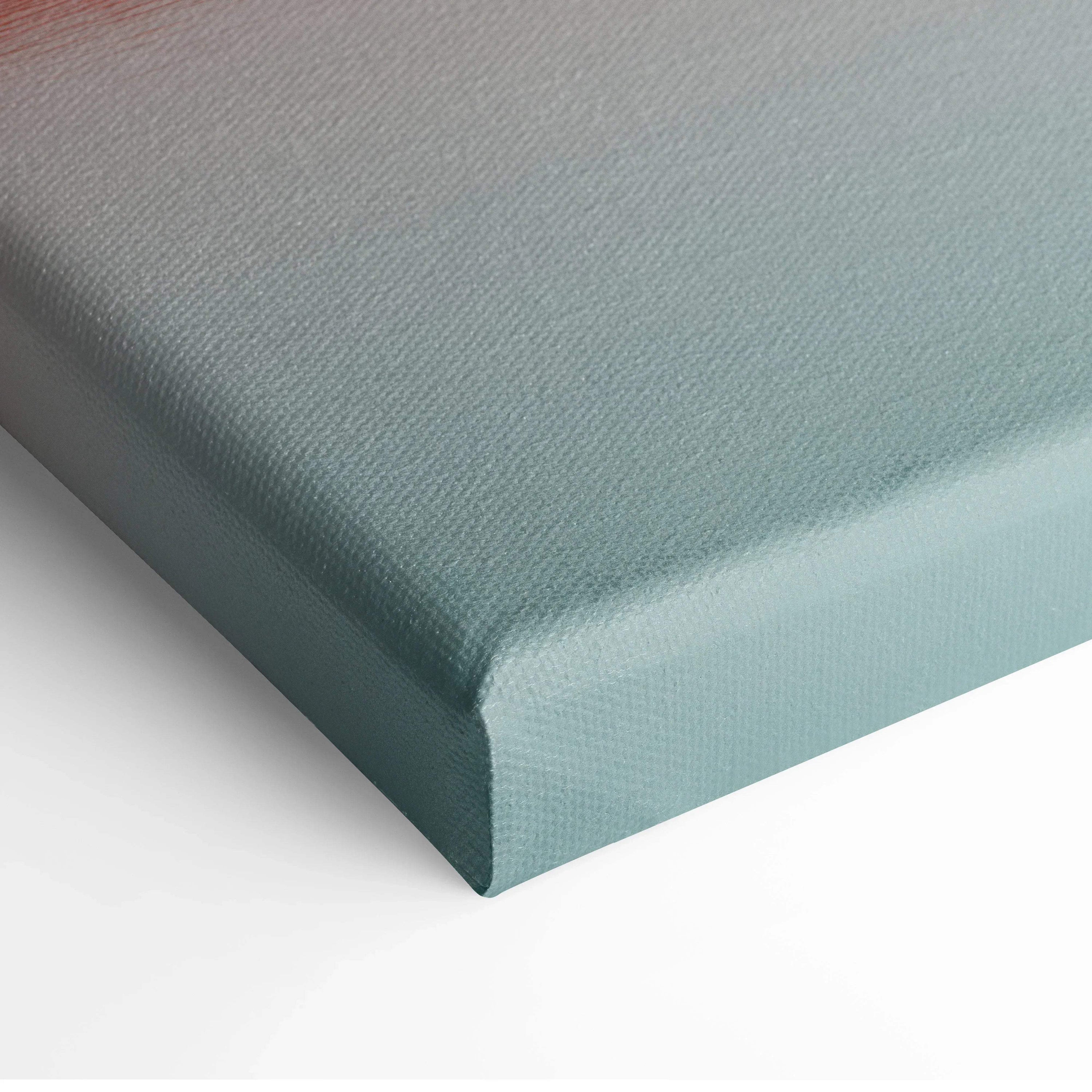 Muted teal minimalist canvas wall art corner with textured fabric wrapping.