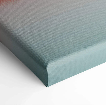 Muted teal minimalist canvas wall art corner with textured fabric wrapping.