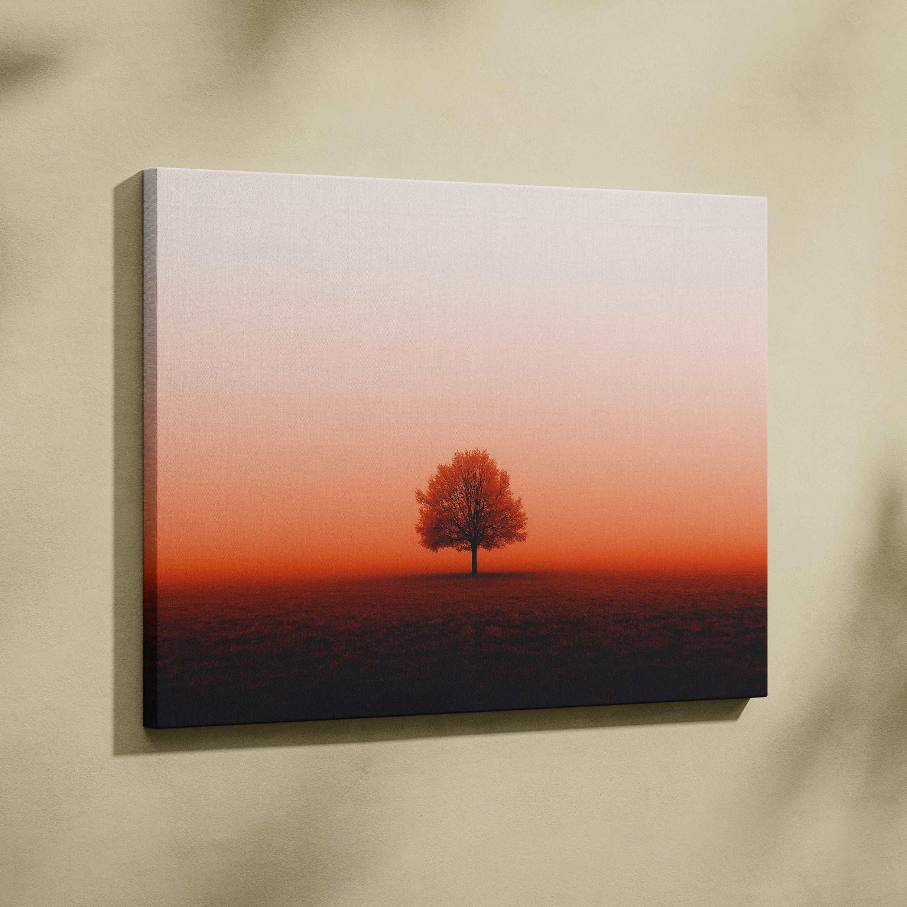 Minimalist autumn tree with golden hues and soft gradient sky on canvas wall art.
