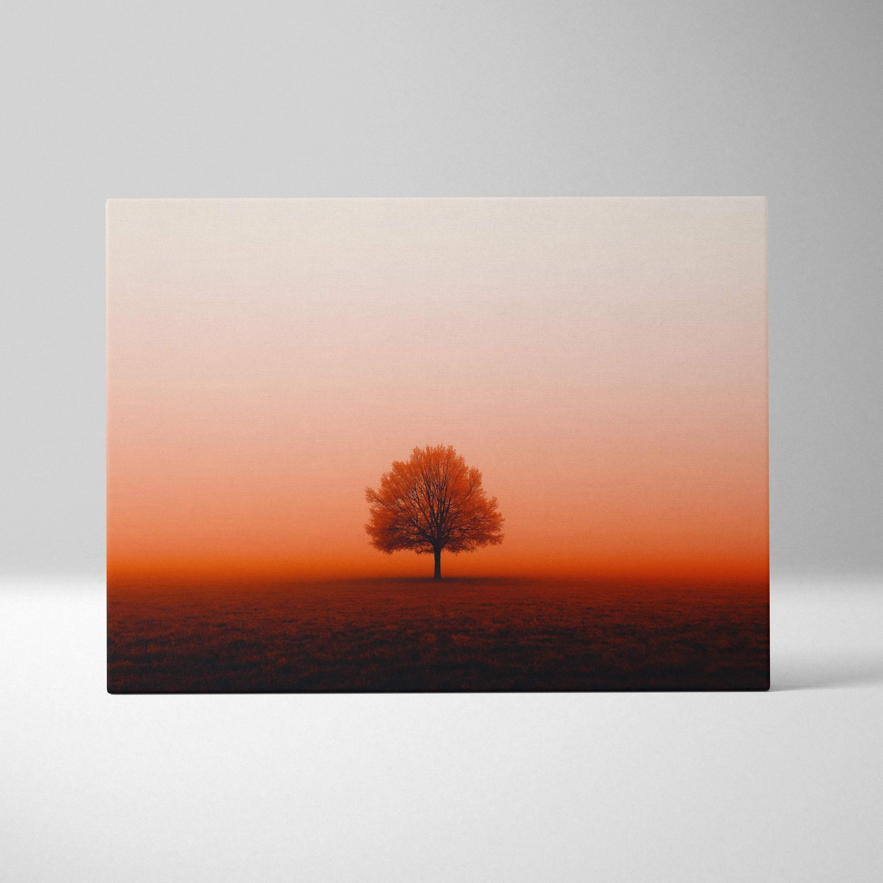 Minimalist autumn tree digital art canvas with orange and golden hues wall art.