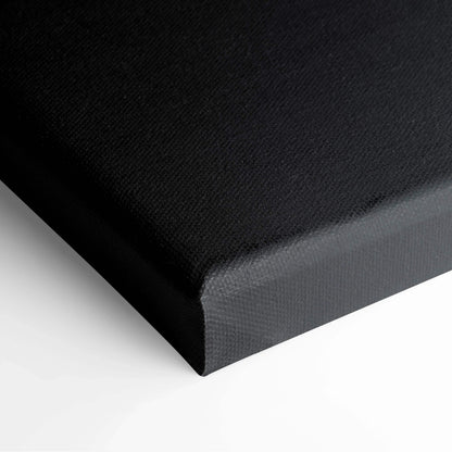Black textured canvas wrap corner close-up for wall art and canvas art display.