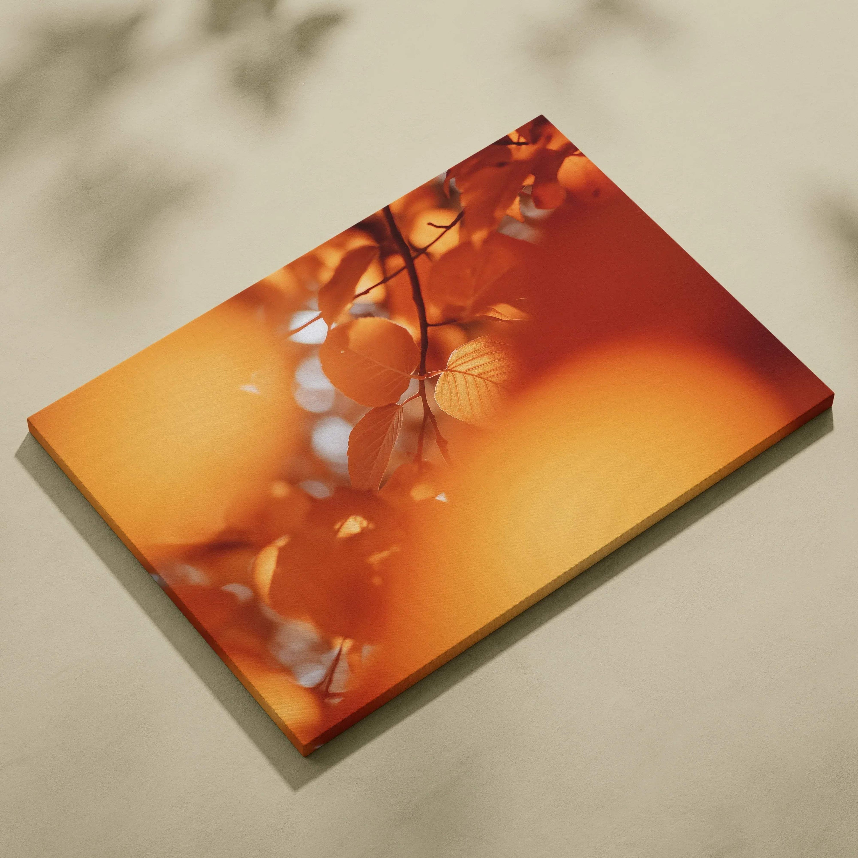 Autumn leaves with golden hues on minimalist digital art canvas wall art.