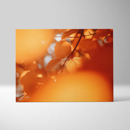 Minimalist autumn leaves close-up in golden hues on canvas wall art print.
