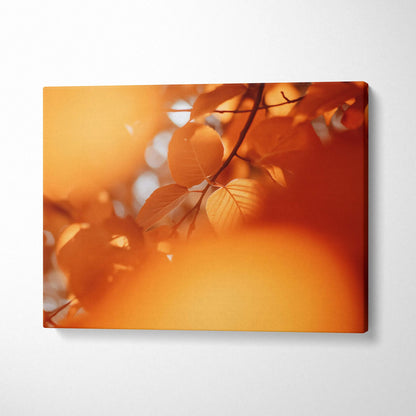 Autumn nature scene with golden leaves in soft focus on minimalist canvas wall art.