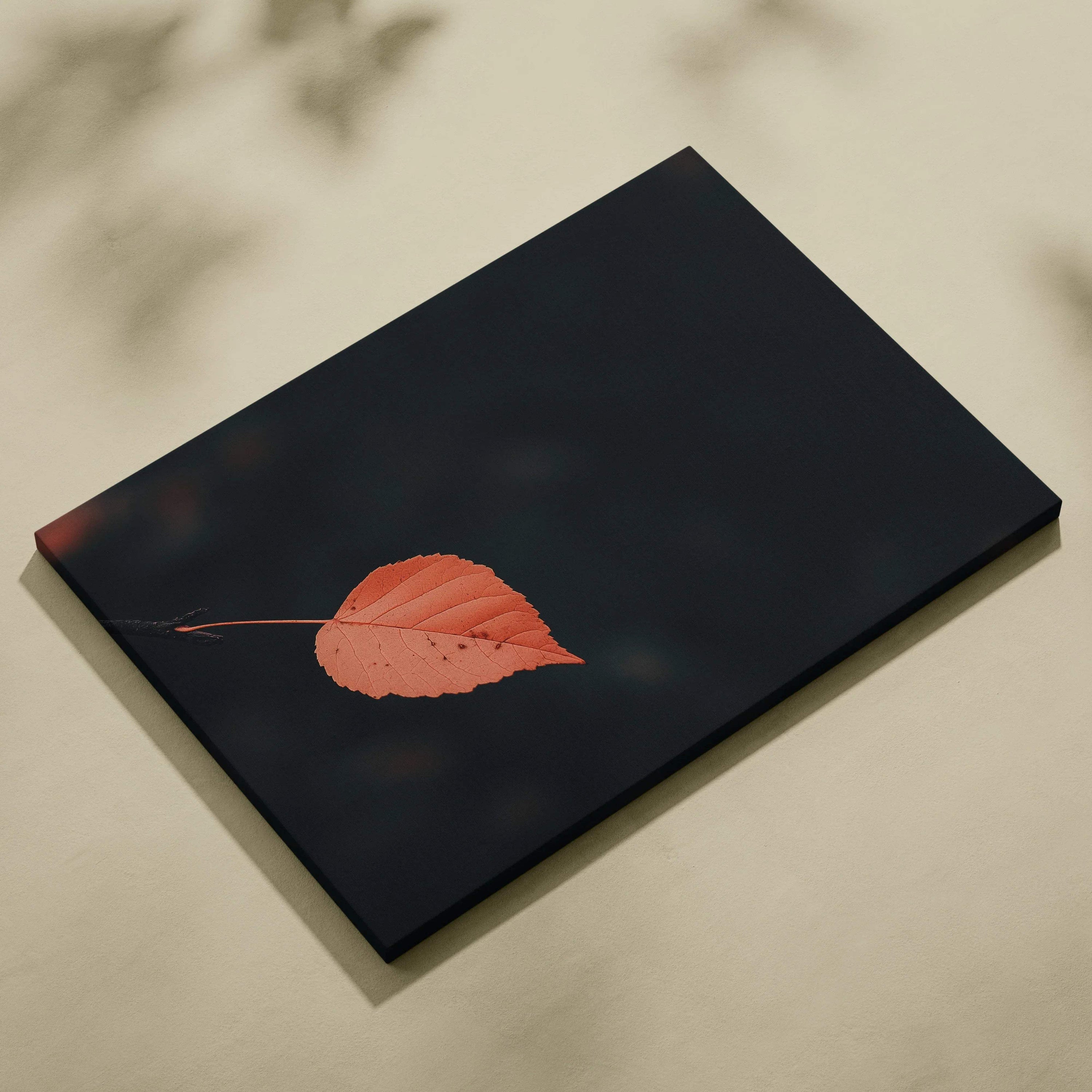 Minimalist autumn leaf on dark background canvas art wall decor.