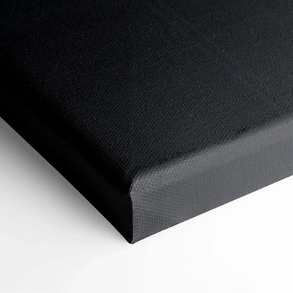 Black stretched canvas corner with visible texture and clean edges for wall art.