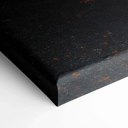 Close-up of black canvas wall art with subtle autumn foliage texture and minimalist digital nature design.