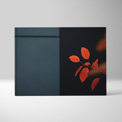 Minimalist autumn canvas art with golden orange leaves against dark blue background wall art.