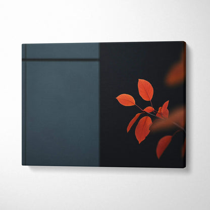 Minimalist autumn canvas art with golden-orange leaves on dark background wall art.