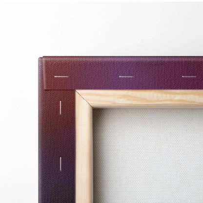 Close-up of stretched canvas art corner showing wood frame and stapled edge of autumn-themed digital wall art canvas print.