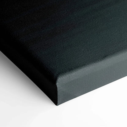 Black stretched canvas corner with tight, smooth texture, minimalist wall art canvas print.