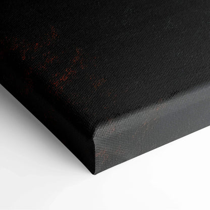Black canvas art with subtle deep red autumn leaf texture, minimalist wall art detail on corner edge.