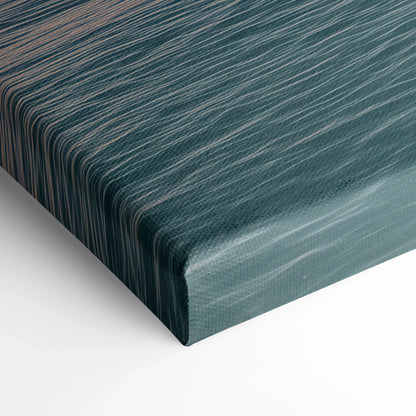 Close-up of canvas wall art corner with textured surface and teal ocean wave design.