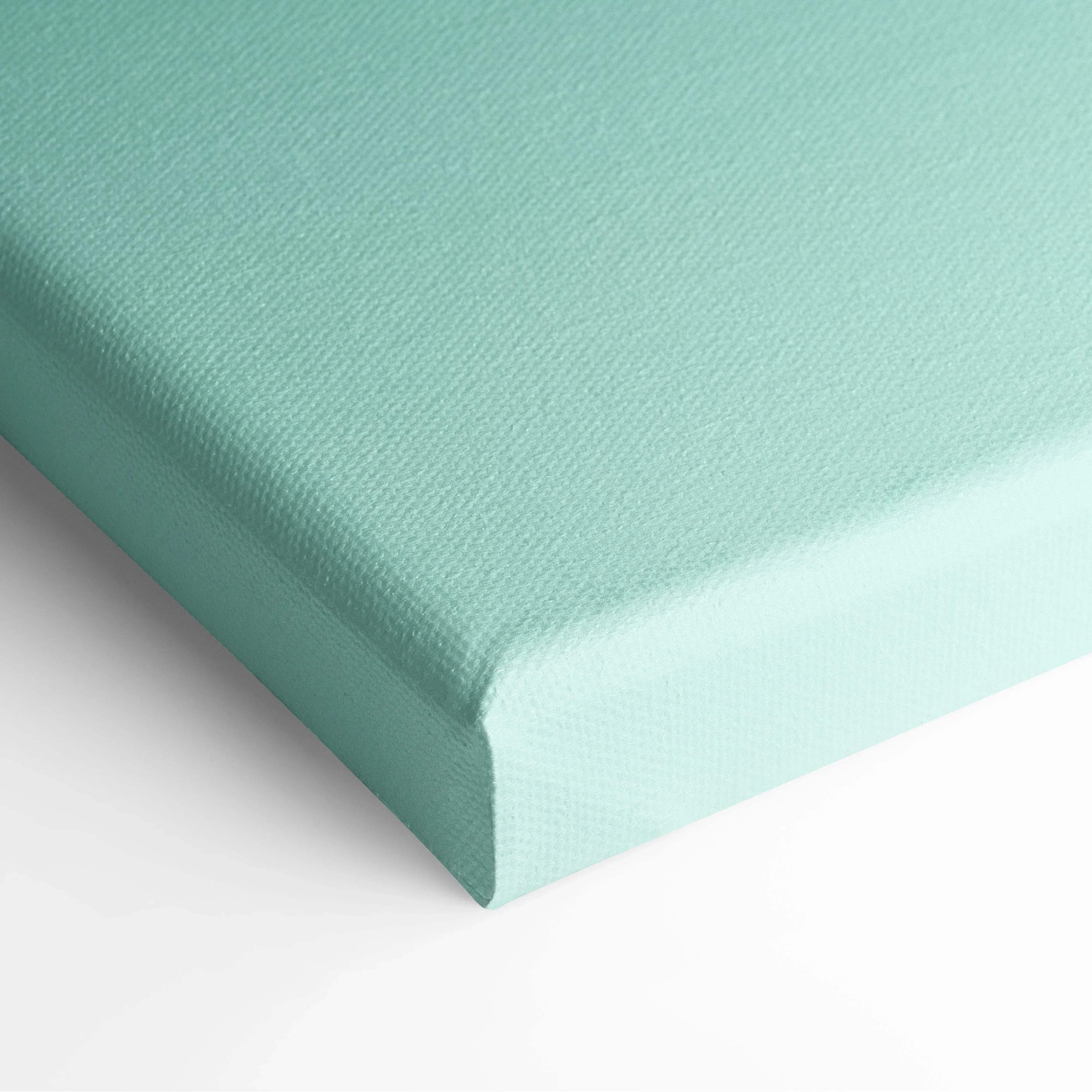 A mint green tropical palm trees canvas wall art with textured woven surface and clean rounded edges for coastal decor