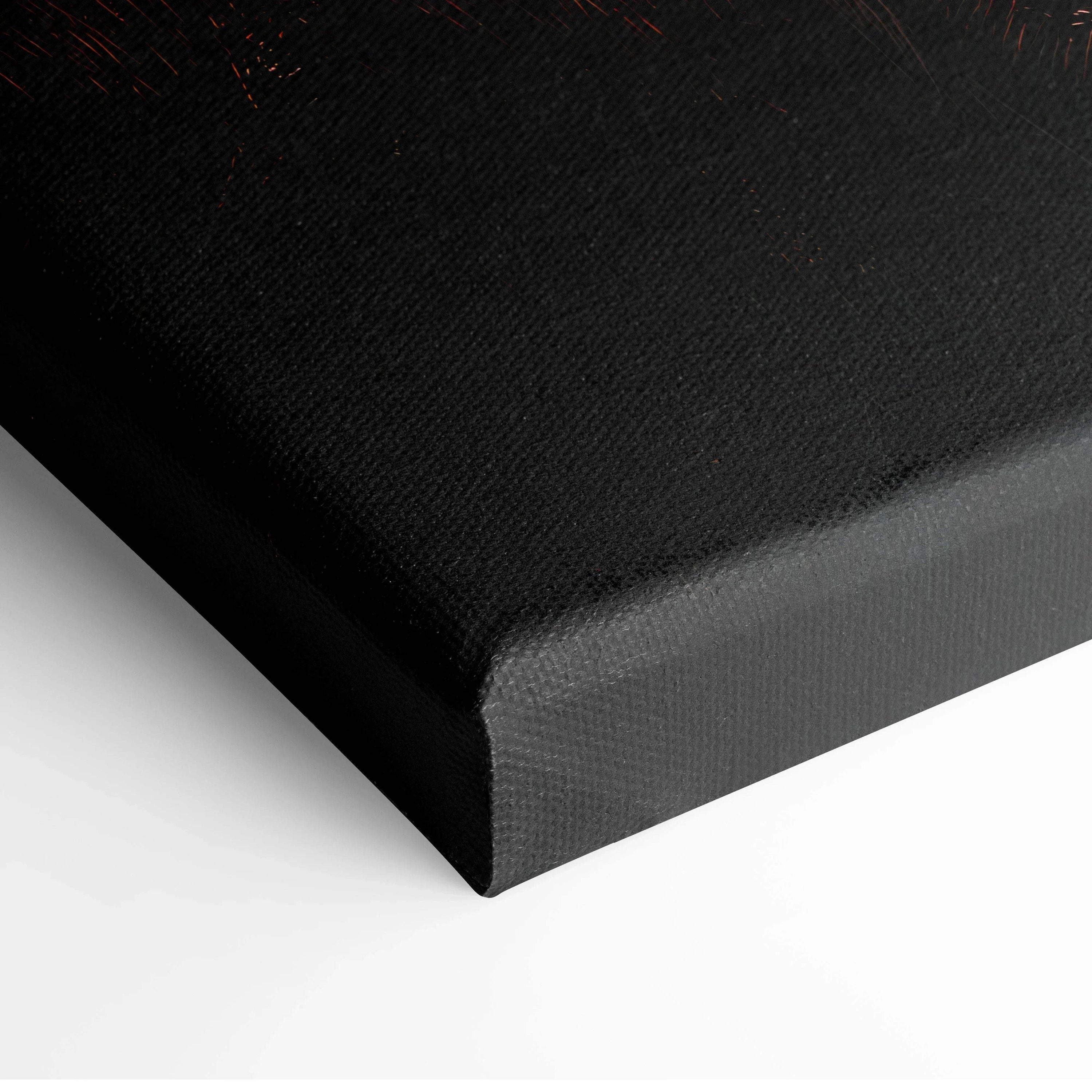 Black canvas wrap corner with textured surface for digital art print wall decor.