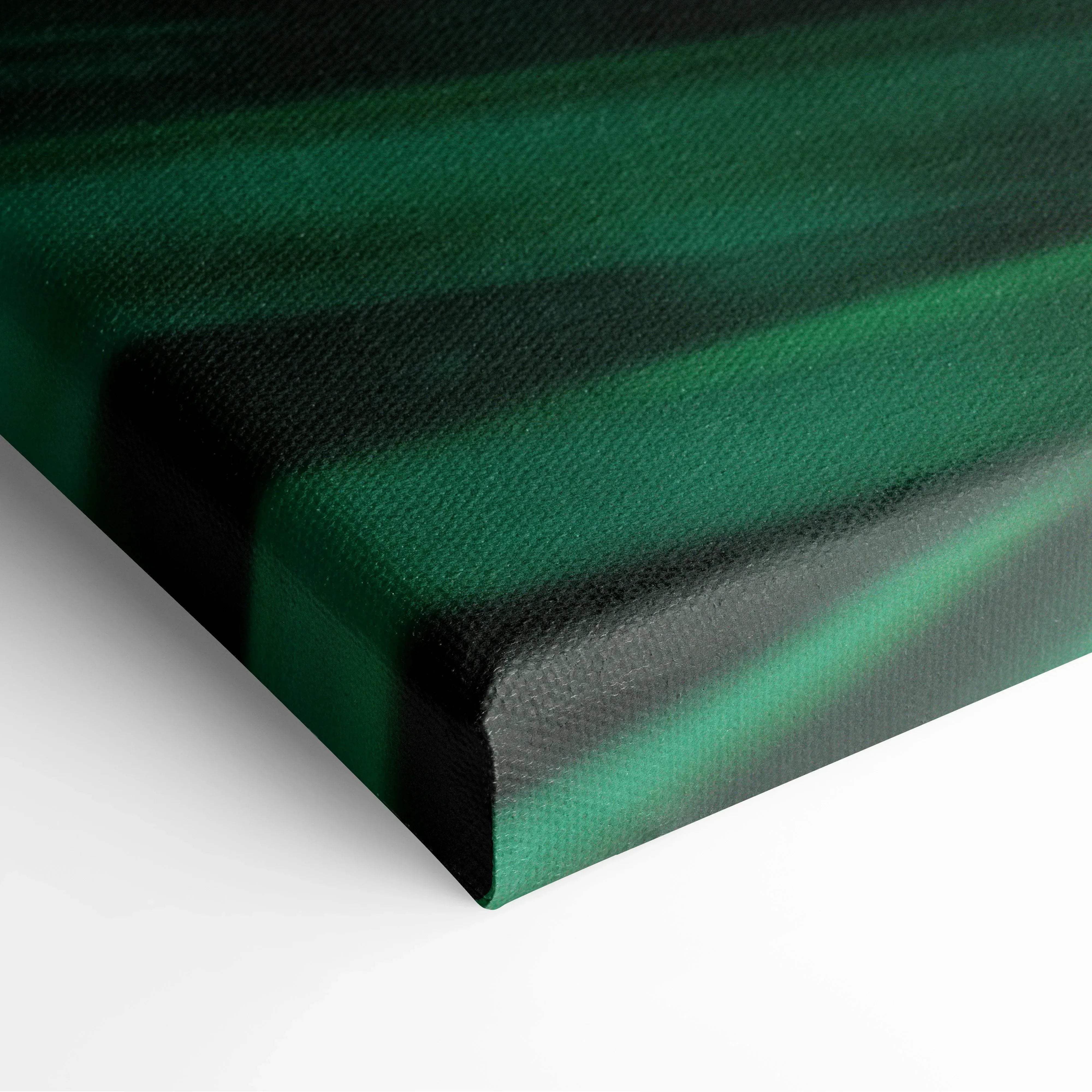 Canvas print with bold horizontal stripes in deep emerald green and black for vibrant tropical wall decor