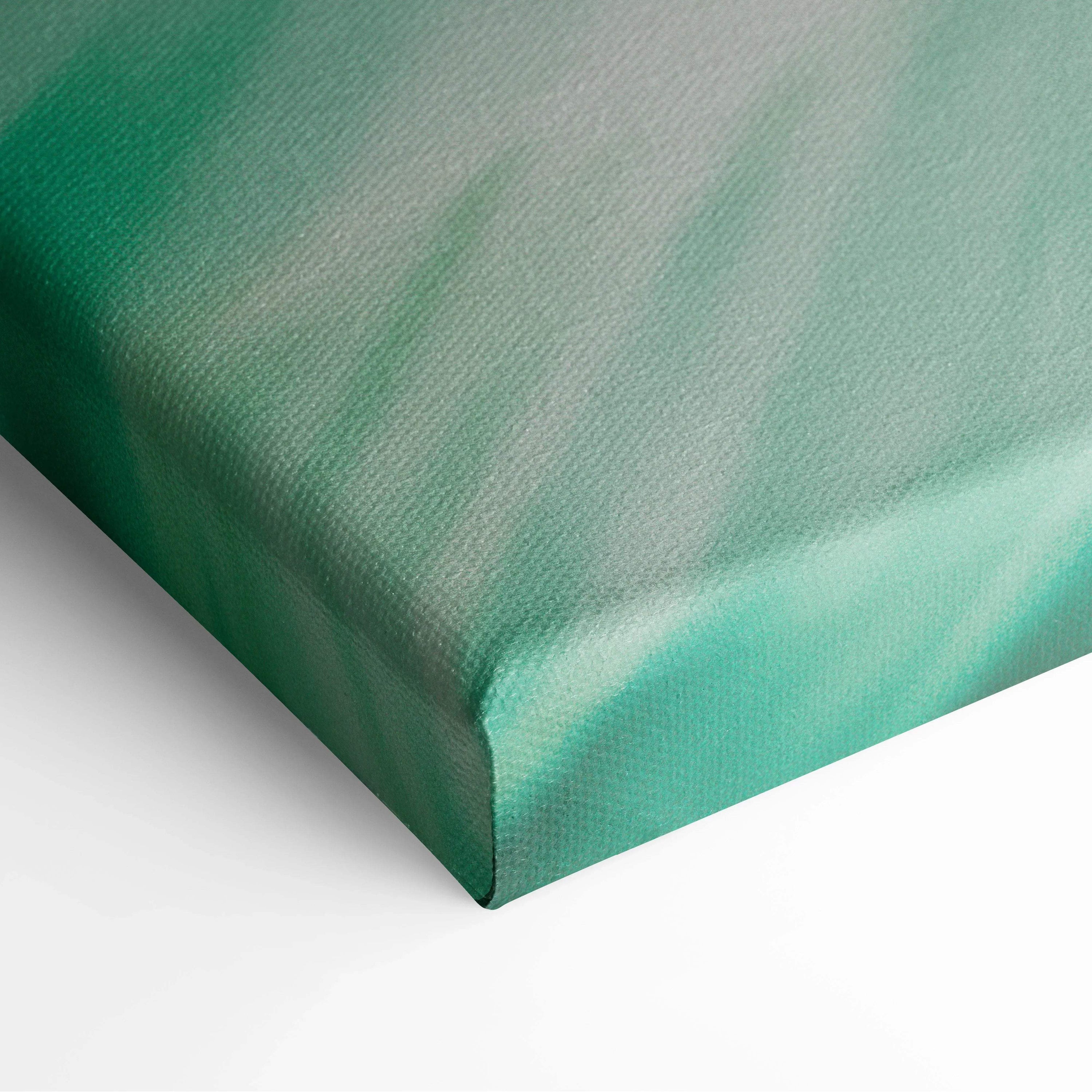 Close-up of green tropical leaves digital art on textured canvas wall decor.